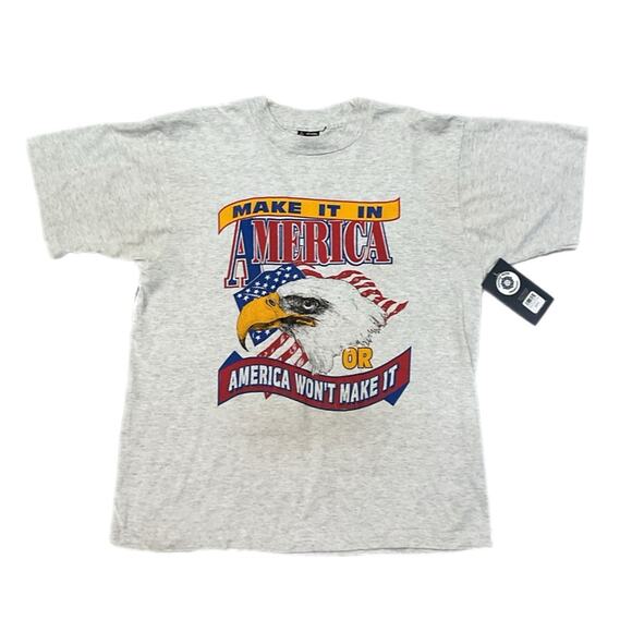 Vintage 90’s Screen Star American Eagle White Graphic T-Shirt - Picture 1 of 6